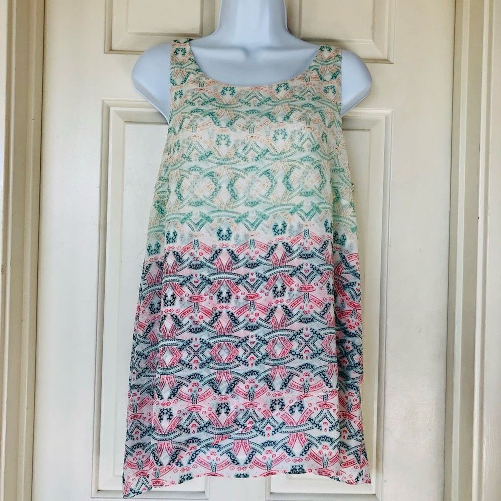 Cabi Mosaic Print Sleeveless Floaty Tunic Top